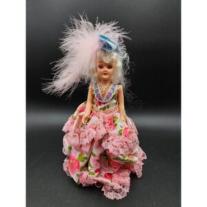Vintage Marcie Doll In a Bell Bottle Martha Washington Pink Dress Feather Hat
